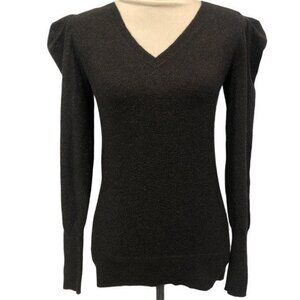 Prologue V Neck Puff Sweater Black Glitter XS